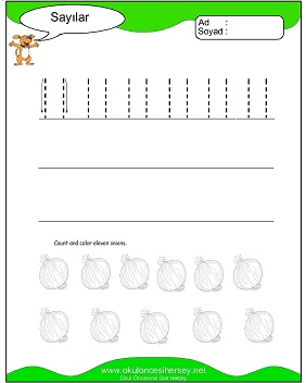 okul öncesi 1 sayısı çizgi çalışması